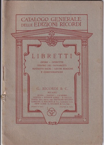 Catalogo ricordi libretti - catalogo,